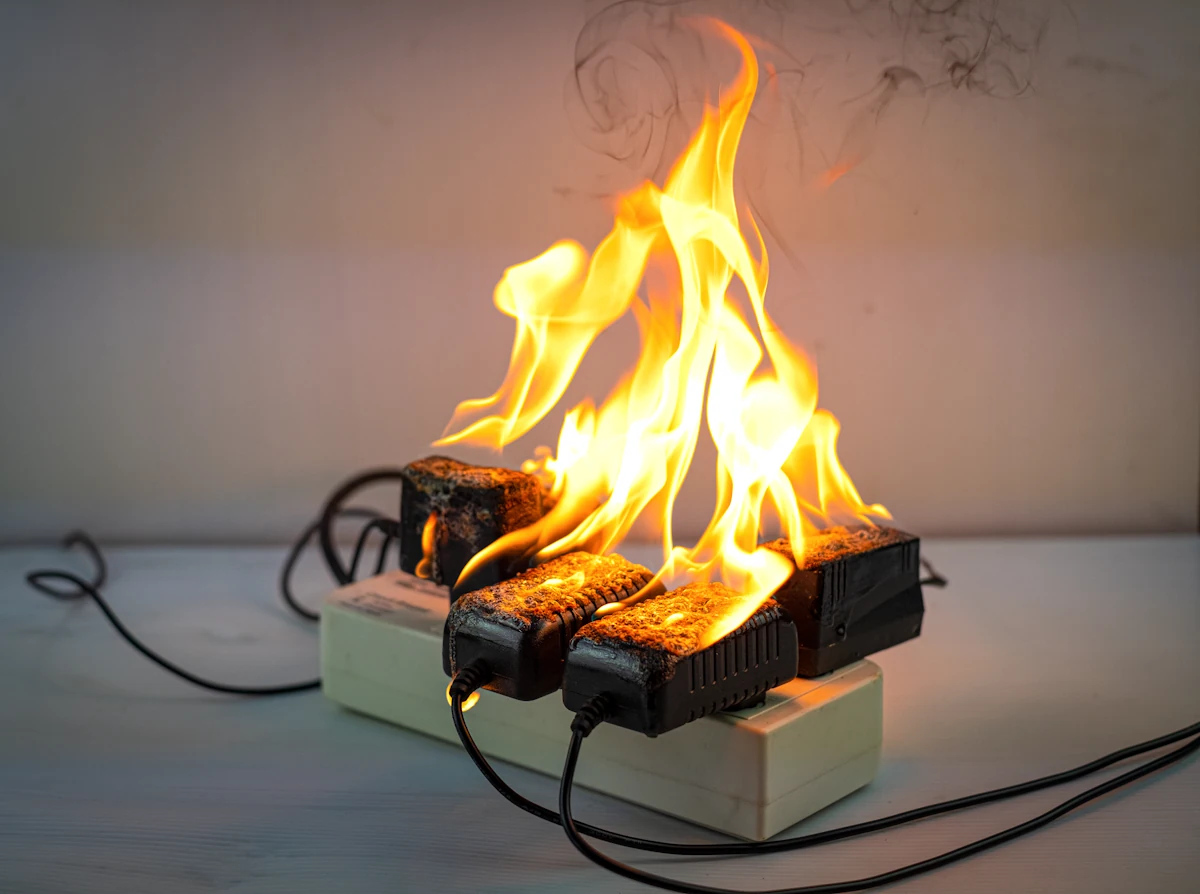 Prise électrique brûlée surchargée